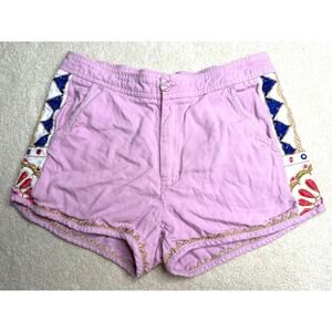 Anthropologie: Pink Embroidered Shorts
